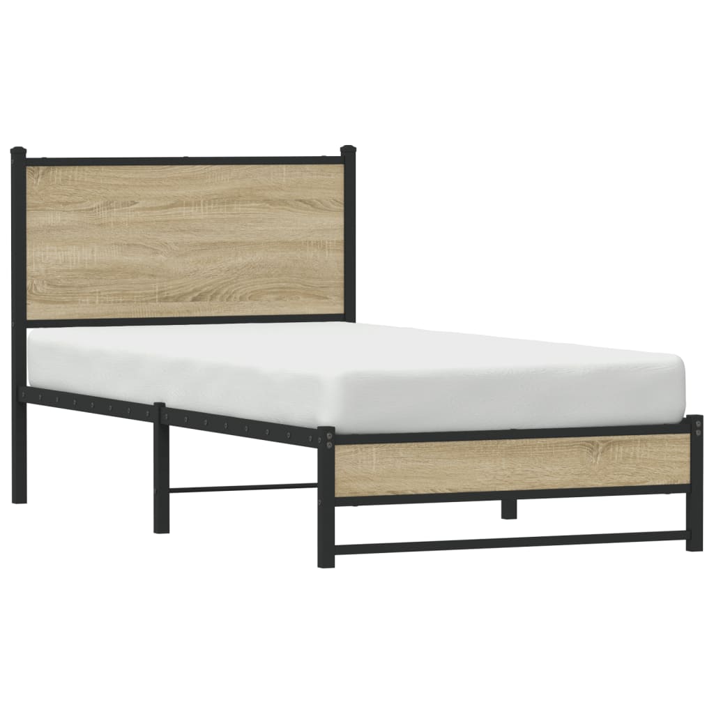 vidaXL Metal Bed Frame without Mattress Sonoma Oak 75x190 cm Small Single 4