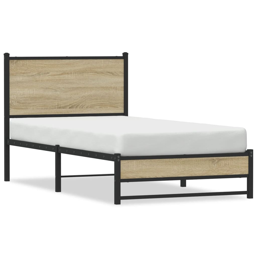 vidaXL Metal Bed Frame without Mattress Sonoma Oak 90x200 cm 2
