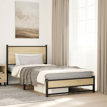vidaXL Metal Bed Frame without Mattress Sonoma Oak Length 190 cm with Headboard & Dual Low Footboard