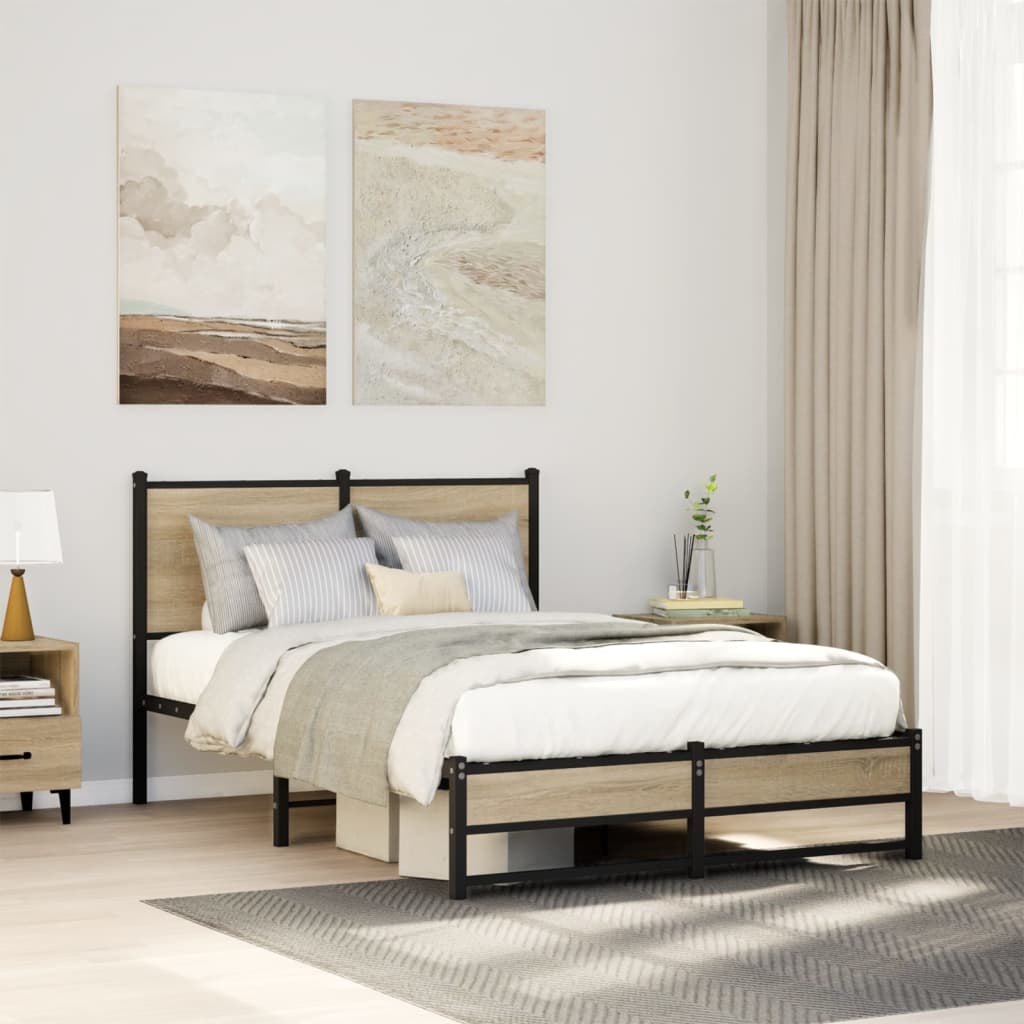 vidaXL Metal Bed Frame without Mattress Sonoma Oak Length 190 cm with Headboard & Dual Low Footboard