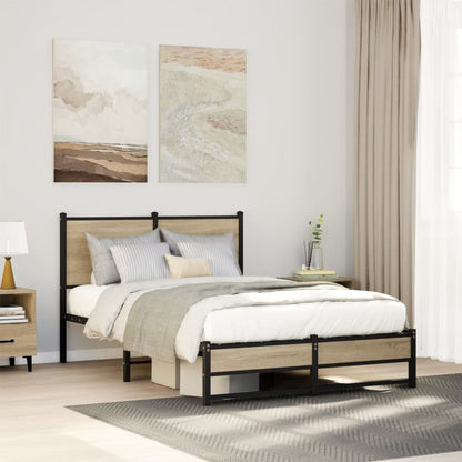 vidaXL Metal Bed Frame without Mattress Sonoma Oak Length 190 cm with Headboard & Dual Low Footboard