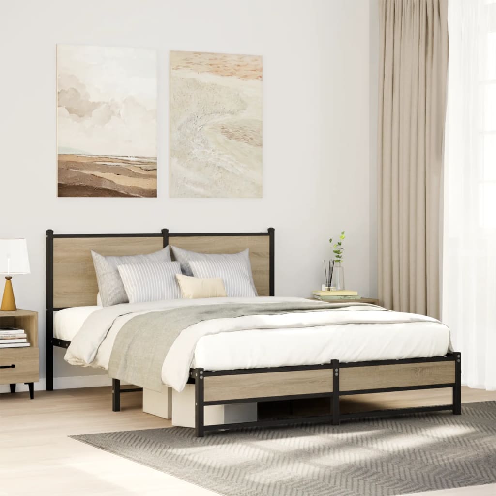 vidaXL Metal Bed Frame without Mattress Sonoma Oak Length 190 cm with Headboard & Dual Low Footboard