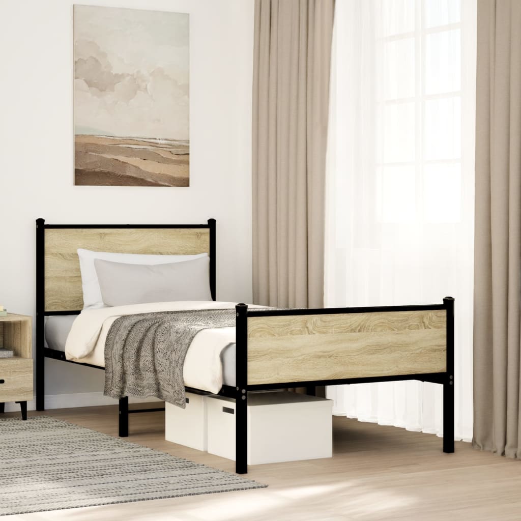 vidaXL Metal Bed Frame without Mattress Sonoma Oak 80x200 cm 1