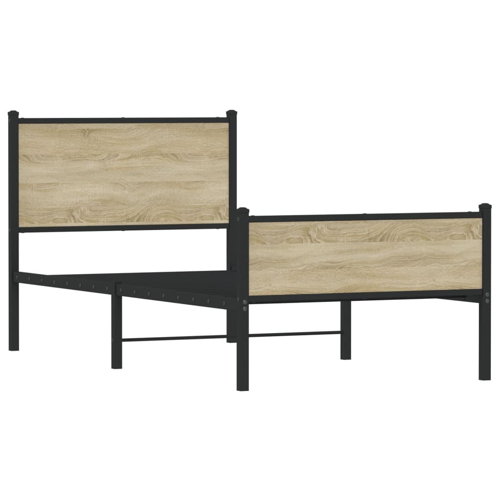 vidaXL Metal Bed Frame without Mattress Sonoma Oak 90x190 cm Single 3