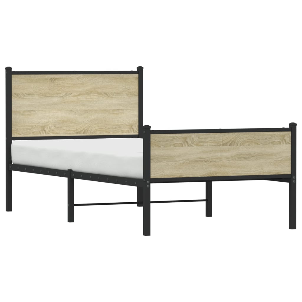vidaXL Metal Bed Frame without Mattress Sonoma Oak 90x190 cm Single 4