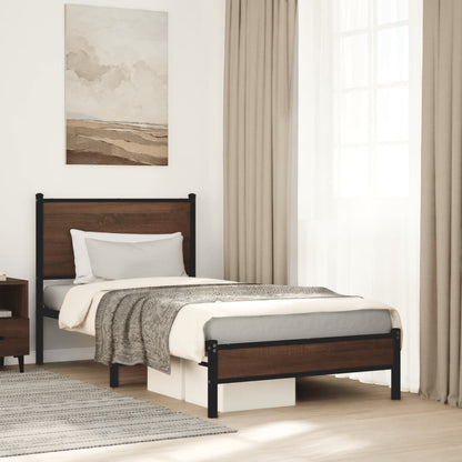 vidaXL Metal Bed Frame without Mattress Brown Oak 75x190 cm Small Single 1