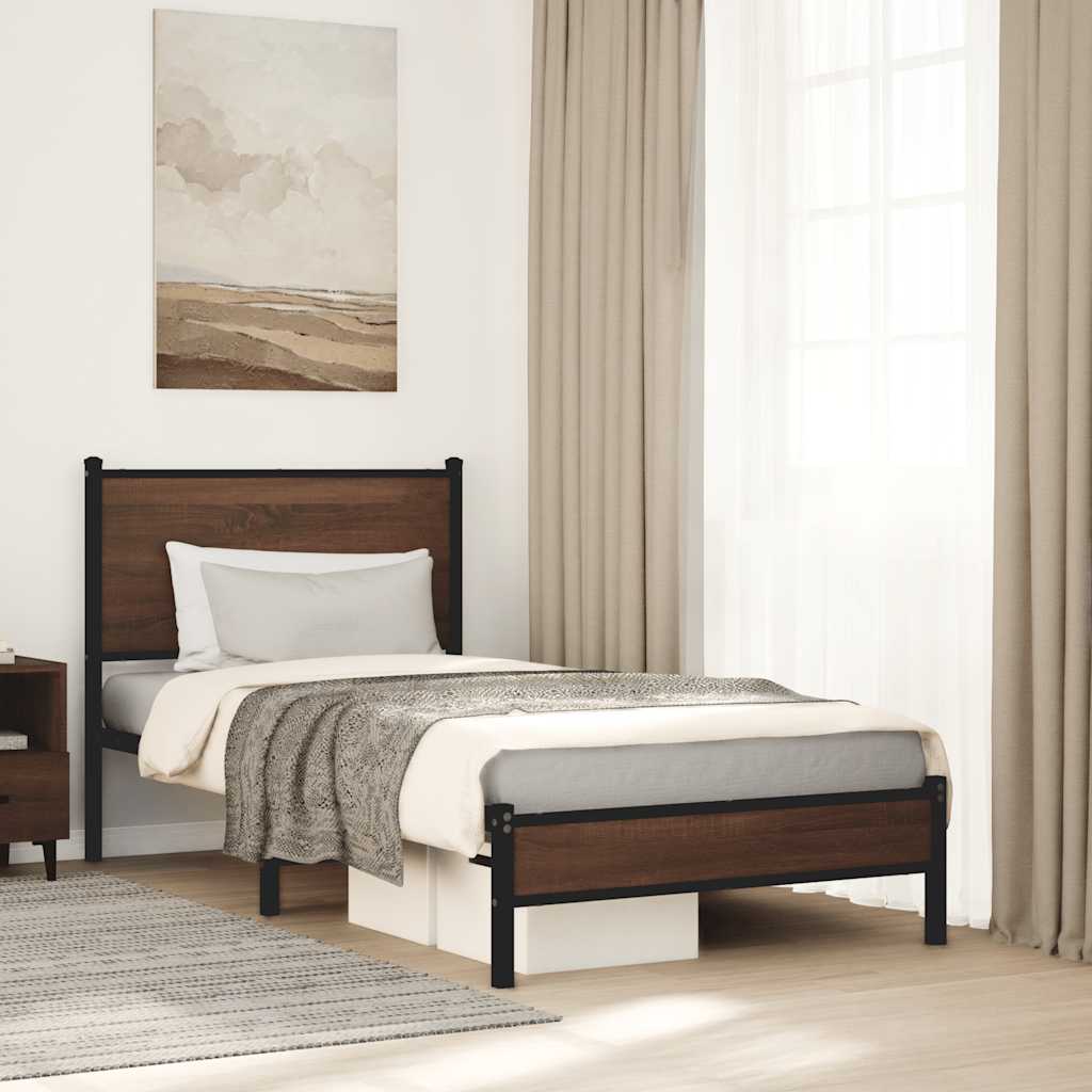 vidaXL Metal Bed Frame without Mattress Brown Oak 80x200 cm 1