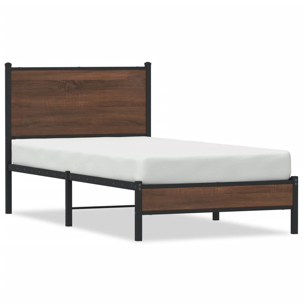 vidaXL Metal Bed Frame without Mattress Brown Oak 90x190 cm Single 2
