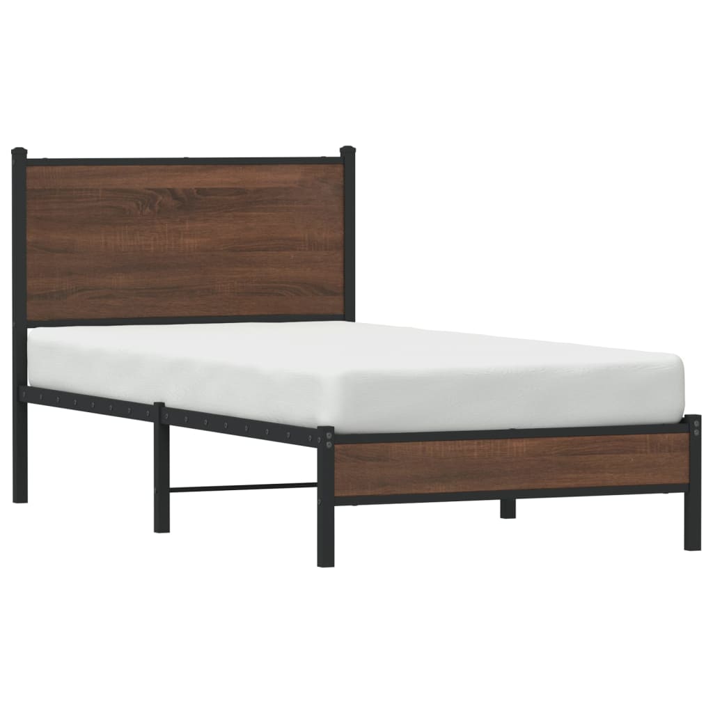vidaXL Metal Bed Frame without Mattress Brown Oak 90x190 cm Single 4