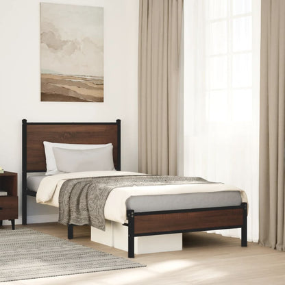 vidaXL Metal Bed Frame without Mattress Brown Oak 90x190 cm Single 1