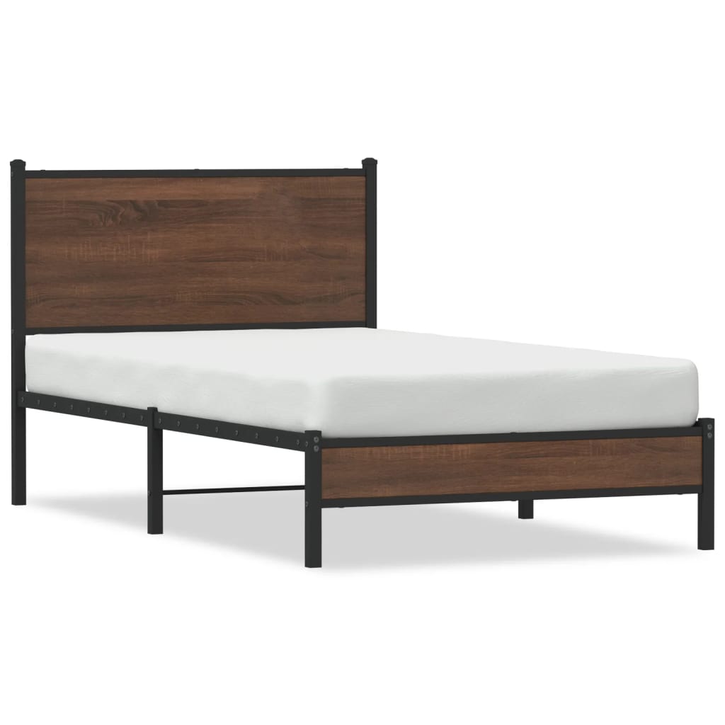 vidaXL Metal Bed Frame without Mattress Brown Oak 100x190 cm 2