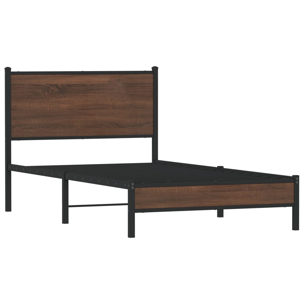 vidaXL Metal Bed Frame without Mattress Brown Oak 100x190 cm 3