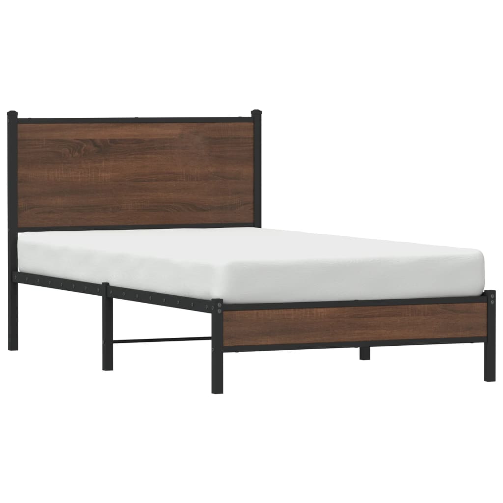 vidaXL Metal Bed Frame without Mattress Brown Oak 100x190 cm 4