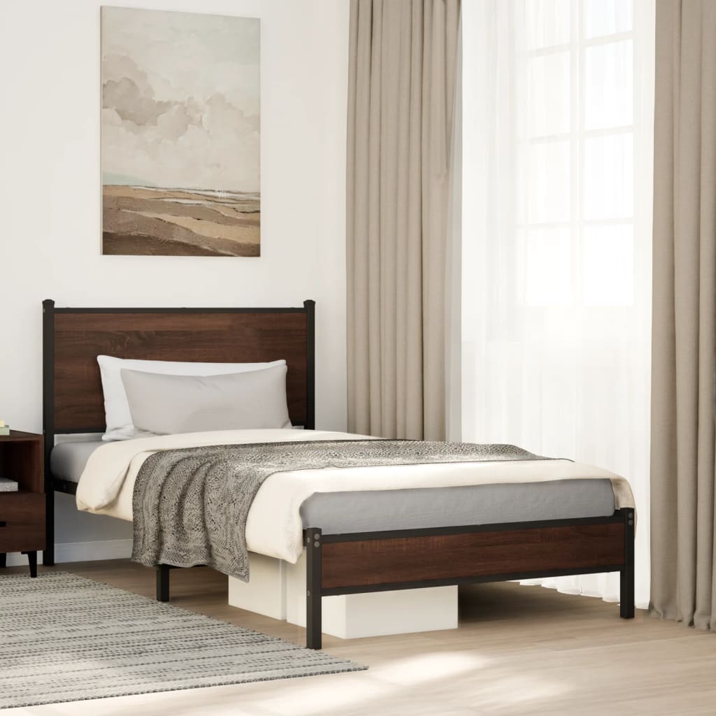 vidaXL Metal Bed Frame without Mattress Brown Oak 100x190 cm 1