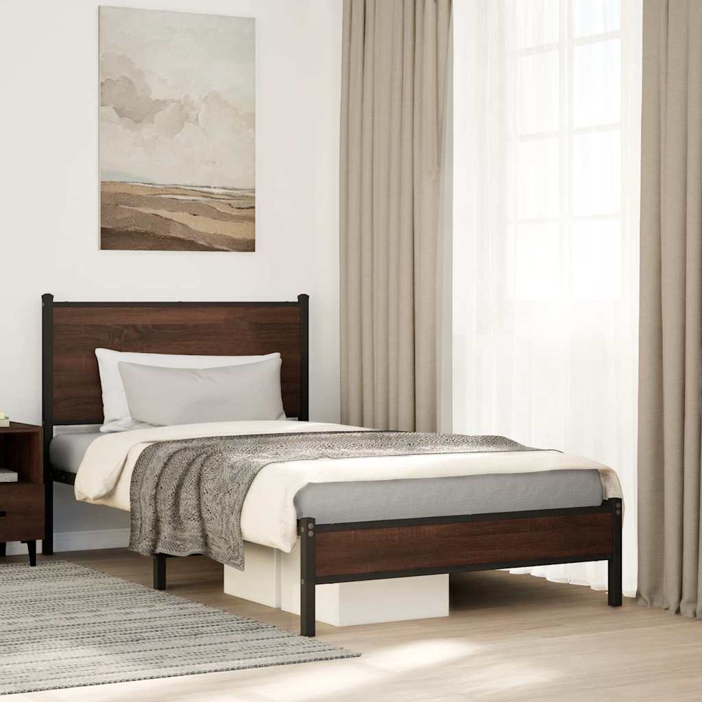 vidaXL Metal Bed Frame without Mattress Brown Oak 100x200 cm 1