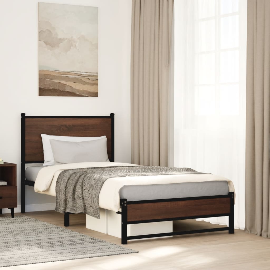 vidaXL Metal Bed Frame without Mattress Brown Oak 80x200 cm 1