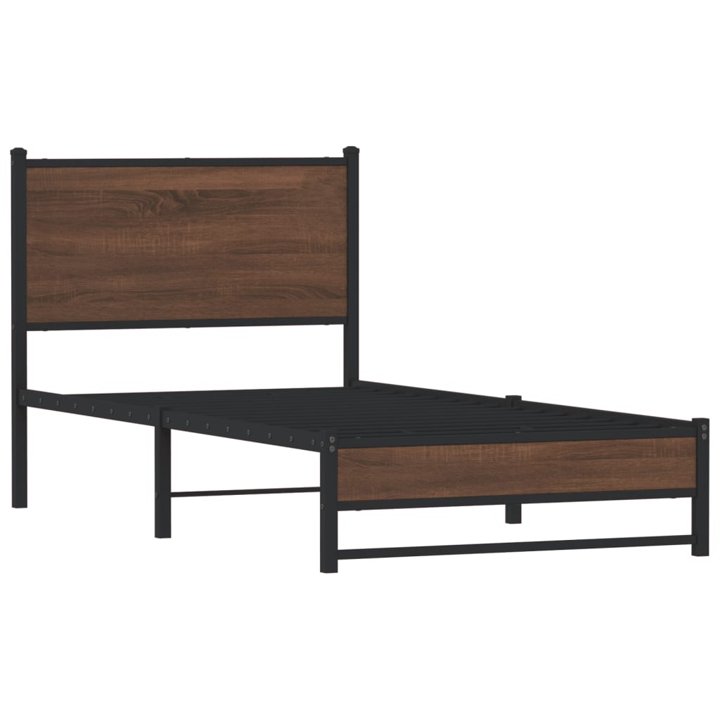 vidaXL Metal Bed Frame without Mattress Brown Oak 90x200 cm 3
