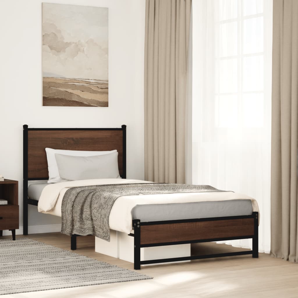 vidaXL Metal Bed Frame without Mattress Brown Oak 90x200 cm 1