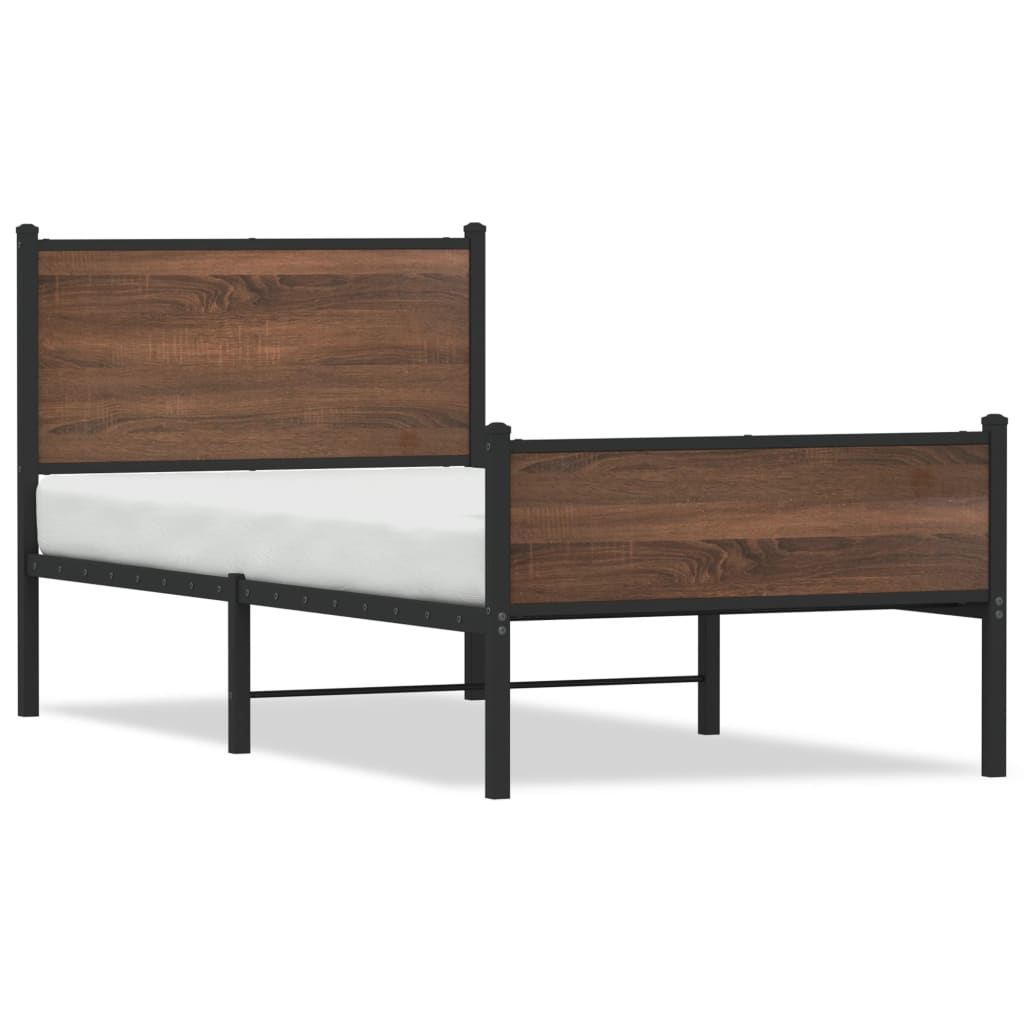 vidaXL Metal Bed Frame without Mattress Brown Oak 90x190 cm Single 2
