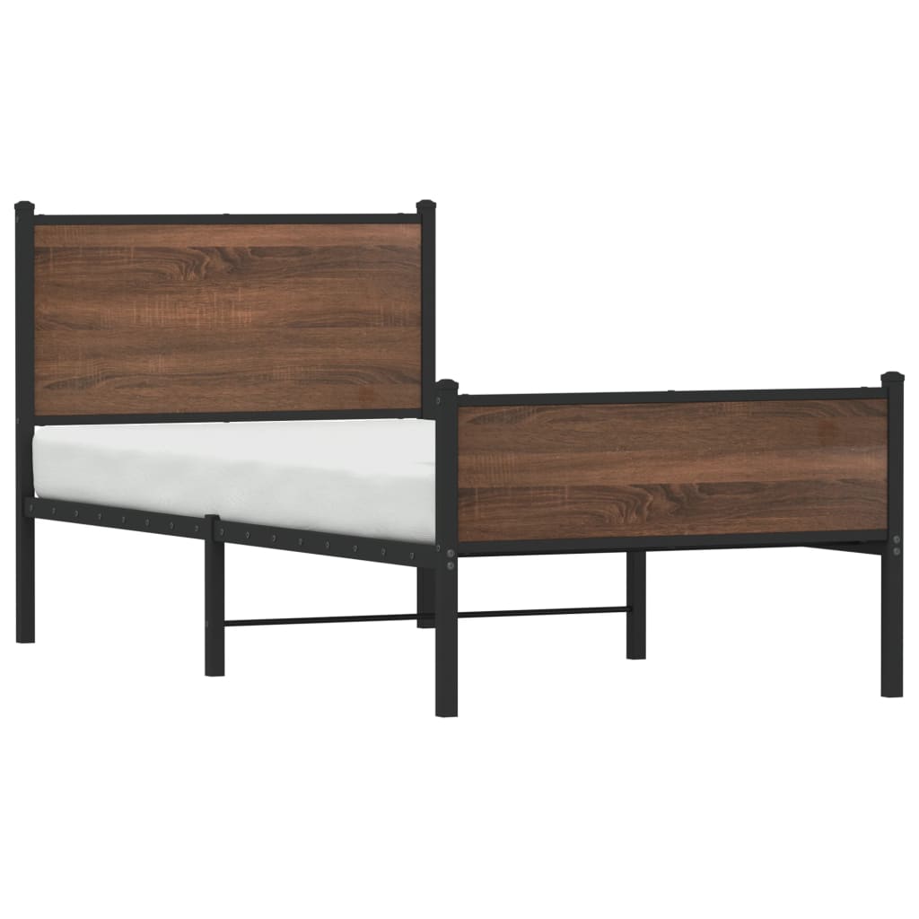 vidaXL Metal Bed Frame without Mattress Brown Oak 90x190 cm Single 4
