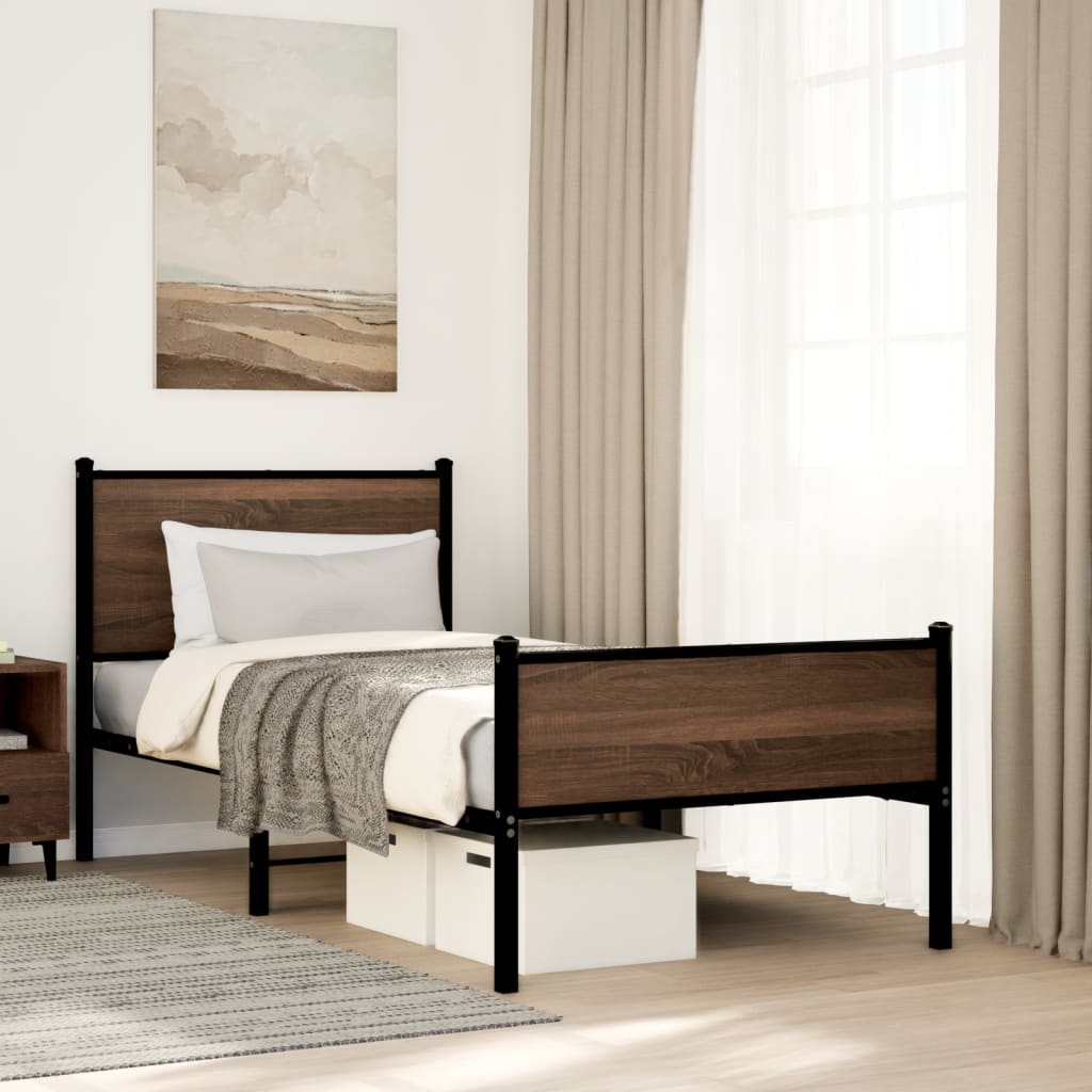 vidaXL Metal Bed Frame without Mattress Brown Oak 90x190 cm Single 1