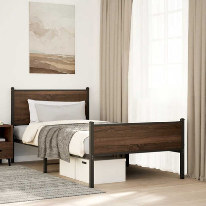 vidaXL Metal Bed Frame without Mattress Brown Oak 100x200 cm 1