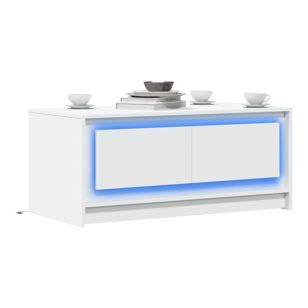 Coffee Table with LED Lights Engineered Wood White