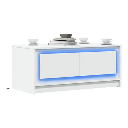 Coffee Table with LED Lights Engineered Wood White