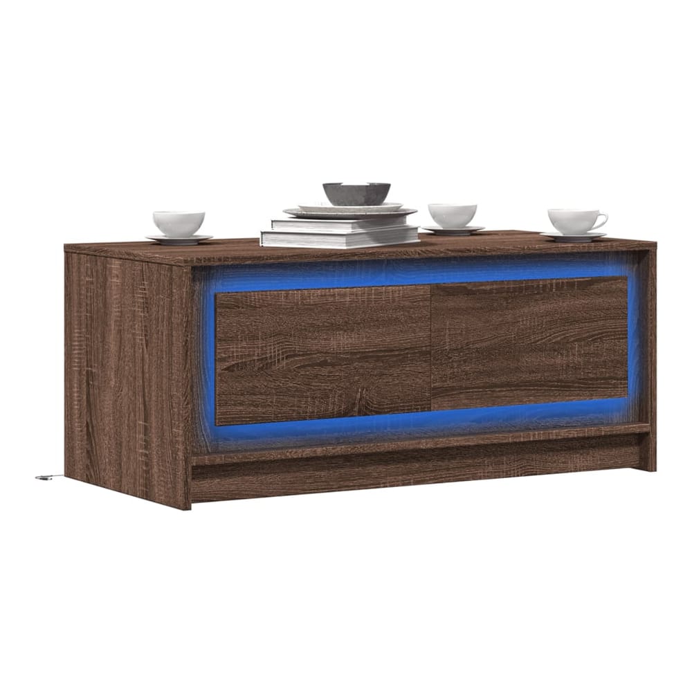 Coffee Table with LED Lights Engineered Wood Brown oak