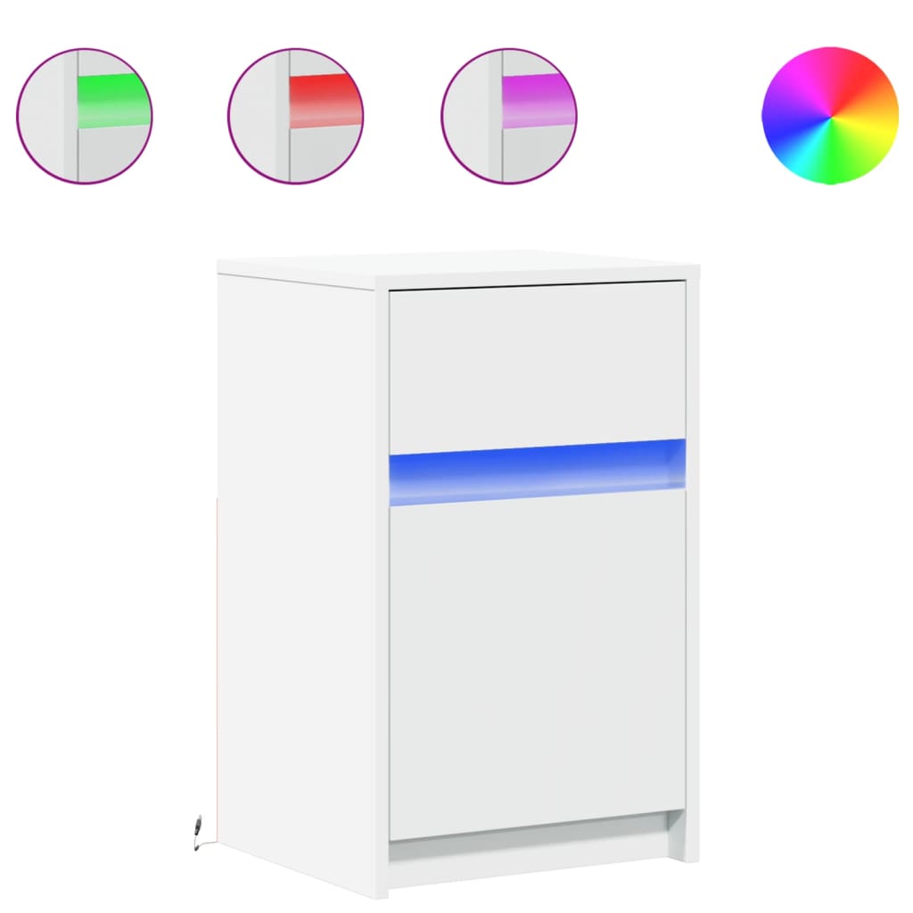 vidaXL Bedside Cabinet with LED Lights White Engineered Wood 2