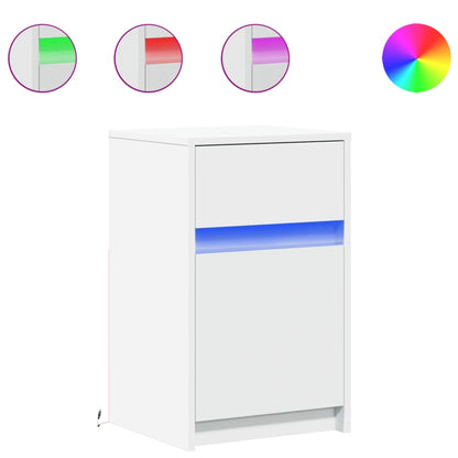 vidaXL Bedside Cabinet with LED Lights White Engineered Wood 2