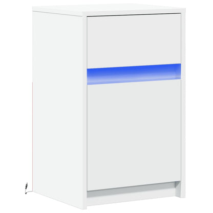 vidaXL Bedside Cabinet with LED Lights White Engineered Wood 5