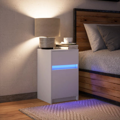 vidaXL Bedside Cabinet with LED Lights White Engineered Wood 3