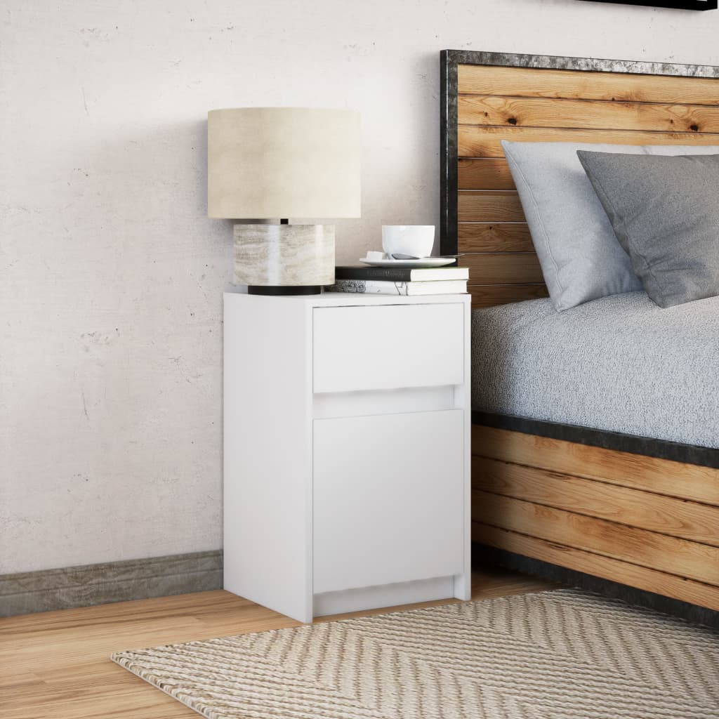 vidaXL Bedside Cabinet with LED Lights White Engineered Wood 4