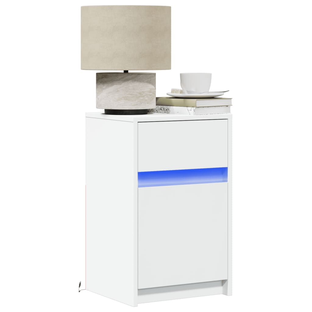 vidaXL Bedside Cabinet with LED Lights White Engineered Wood 1