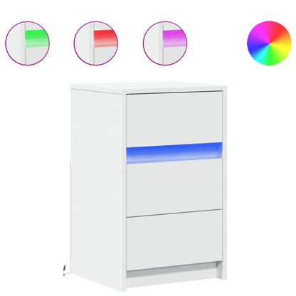 vidaXL Bedside Cabinet with LED Lights White Engineered Wood 2