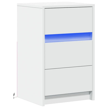 vidaXL Bedside Cabinet with LED Lights White Engineered Wood 3