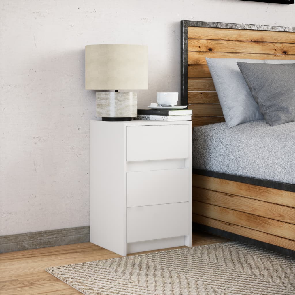 vidaXL Bedside Cabinet with LED Lights White Engineered Wood 4