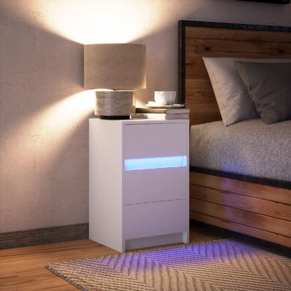 vidaXL Bedside Cabinet with LED Lights White Engineered Wood 5