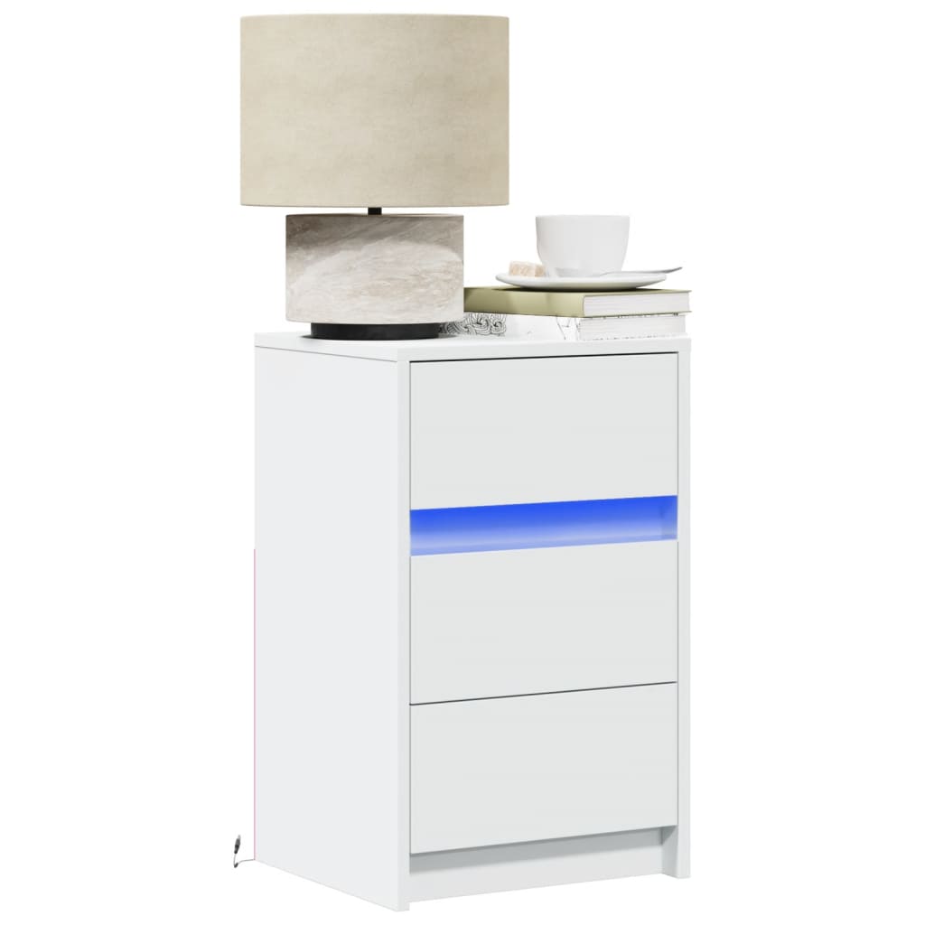 vidaXL Bedside Cabinet with LED Lights White Engineered Wood 1