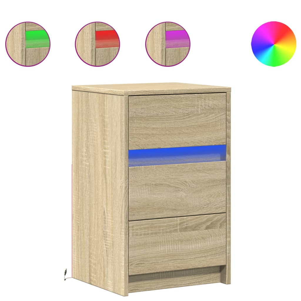 vidaXL Bedside Cabinet with LED Lights Sonoma Oak Engineered Wood 2