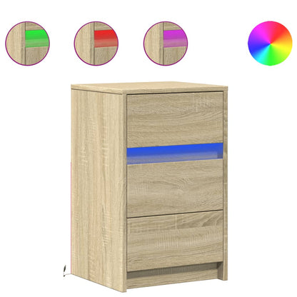vidaXL Bedside Cabinet with LED Lights Sonoma Oak Engineered Wood 2