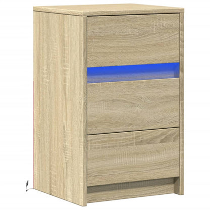 vidaXL Bedside Cabinet with LED Lights Sonoma Oak Engineered Wood 3