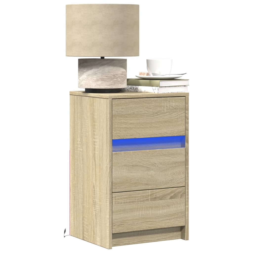 vidaXL Bedside Cabinet with LED Lights Sonoma Oak Engineered Wood 1