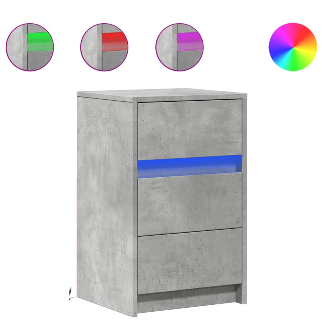 vidaXL Bedside Cabinet with LED Lights Concrete Grey Engineered Wood 2