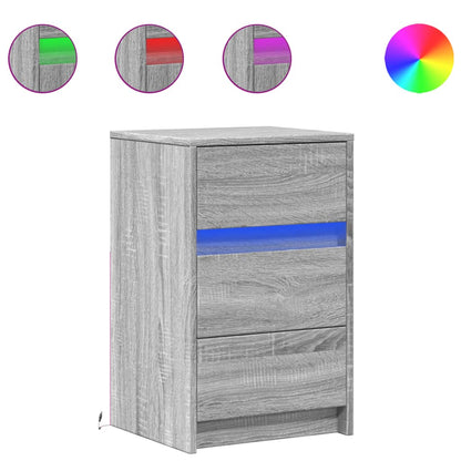 vidaXL Bedside Cabinet with LED Lights Grey Sonoma Engineered Wood 2
