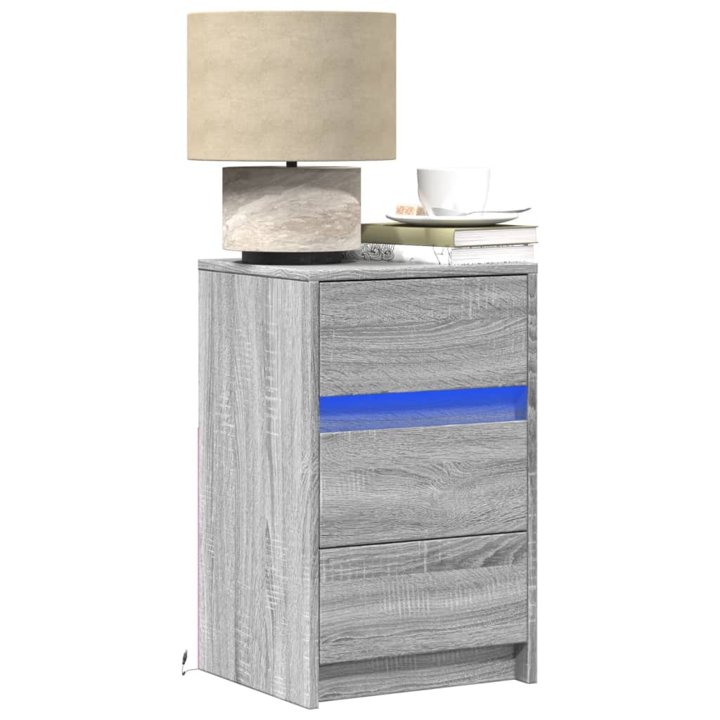 vidaXL Bedside Cabinet with LED Lights Grey Sonoma Engineered Wood 1
