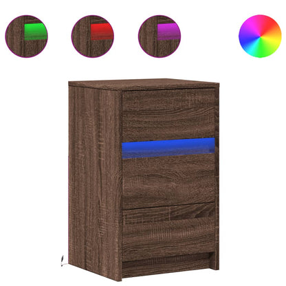 vidaXL Bedside Cabinet with LED Lights Brown Oak Engineered Wood 2