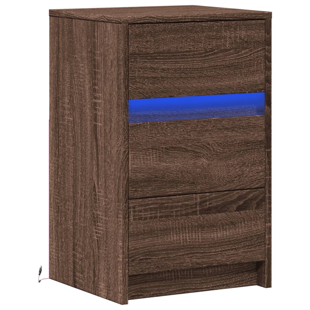 vidaXL Bedside Cabinet with LED Lights Brown Oak Engineered Wood 3
