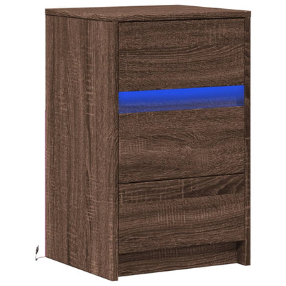 vidaXL Bedside Cabinet with LED Lights Brown Oak Engineered Wood 3